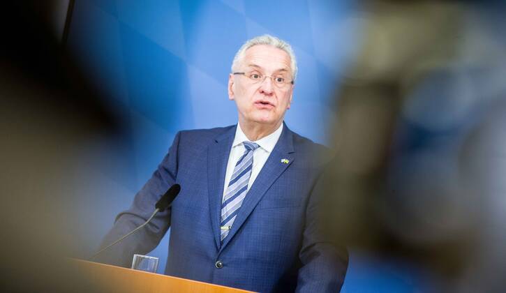 April 11, 2022, Munich, Bavaria, Germany: JOACHIM HERRMANN, Interior Minister of the State of Bavaria. The Bavarian Verfassungsschutz (Secret Service, Office for the Protection of the Constitution) released the 2021 report detailing threats to the state of Bavaria and the country. Over the past years, conspiracy theorists, new age and wellness extremists, right-extremists, and various enemies of democracy have taken a leading role against the German state and society, with imagery such as the August 2020 storming of the Reichstag and May 2020 3,000 Corona rebels demonstrating at Marienplatz in Munch associated with it. Numerous participants in that storming come from the Bavarian scene and are radicalizing at increasing rates. Munich Ge - ZUMAb160 20220411_zbp_b160_024 Copyright: xSachellexBabbarx
