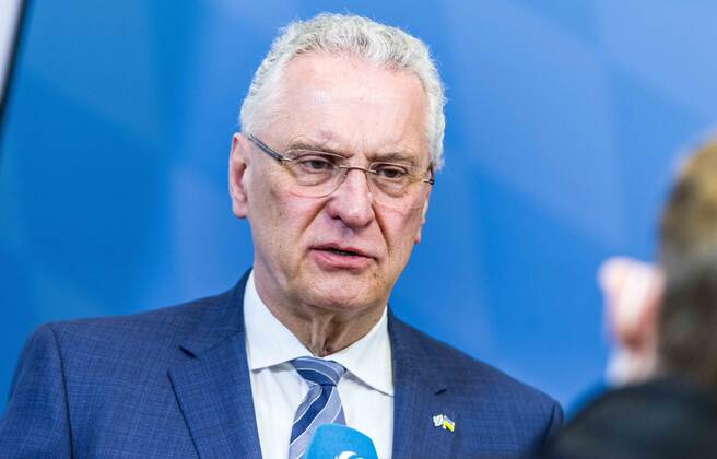 April 11, 2022, Munich, Bavaria, Germany: JOACHIM HERRMANN, Interior Minister of the State of Bavaria. The Bavarian Verfassungsschutz (Secret Service, Office for the Protection of the Constitution) released the 2021 report detailing threats to the state of Bavaria and the country. Over the past years, conspiracy theorists, new age and wellness extremists, right-extremists, and various enemies of democracy have taken a leading role against the German state and society, with imagery such as the August 2020 storming of the Reichstag and May 2020 3,000 Corona rebels demonstrating at Marienplatz in Munch associated with it. Numerous participants in that storming come from the Bavarian scene and are radicalizing at increasing rates. Munich Ge - ZUMAb160 20220411_zbp_b160_037 Copyright: xSachellexBabbarx