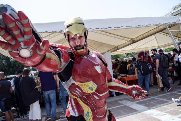 Cosplayers bring their favorite characters to life during Comic book festival in Athens Cosplayers dressed as their favourite comic book characters stand for a photo during Comicdom Con Festival, a three-day comics event organized by non-profit organizations. Athens Greece Copyright: DimitrisxAspiotis