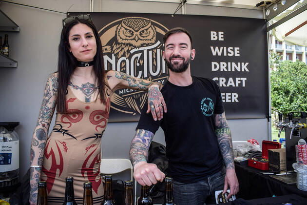 Cosplayers bring their favorite characters to life during Comic book festival in Athens A couple of tattooed bartenders stand for a photo during Comicdom Con Festival, a three-day comics event organized by non-profit organizations. Athens Greece Copyright: DimitrisxAspiotis