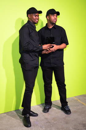 April 26, 2022, London, United Kingdom: Mmuso Potsane and Maxwell Boko of MmusoMaxwell, winners of the Karl Lagerfeld Award for Innovation, attend the Photocall at the International Woolmark Prize 2022 FINAL in London. London United Kingdom - ZUMAs197 20220426_zaa_s197_130 Copyright: xLoredanaxSangiulianox