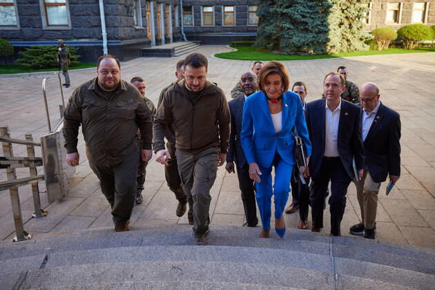 Ukrainian President Volodymyr Zelenskyy meets with Nancy Pelosi, Speaker of the U.S. House of Representatives, during her visit to the Ukrainian capital of Kyiv, Ukraine, on May 1, 2022. Photo via Ukrainian Presidential Press Office  WAX20220050108 UKRAINIANxPRESIDENTIALxPRESSxOFF