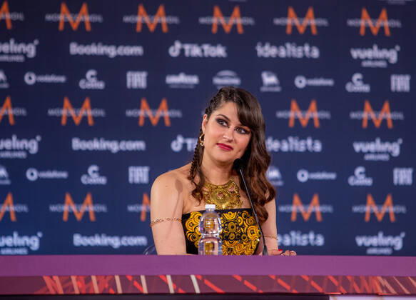 Eurovision Song Contest 2022 Sterenn Diridollou of AHEZ band Alvan & Ahez (Fulenn) France during the Eurovision Song Contest 2022, artists press conference, on 05 May 2022, at Pala Alpitour in Turin, Italy. Turin Italy Copyright: xNderimxKacelix originalFilename: livemedia-eurovisi220505_npoXJ