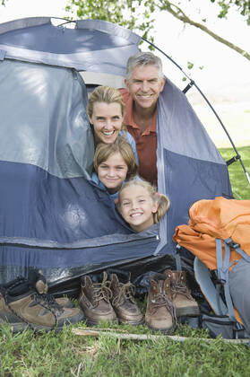 Family of four smiling from a tent, model released, , property released, , 10124486.jpg, Outdoors,Day,Fun,Smiling,people,Family,Togetherness,Happiness,Mother,Children,Parents,leisure activity,Camping,Backpack,Footwear,Caucasian,outside,Tent,Looking At Camera,camping equipment,four people,Human Head,Family Holiday,Activity Holiday,Walking Boots,Adventure Holiday,Outdoor Activity,family vacation,Camping Pitch,Tent Flap, California