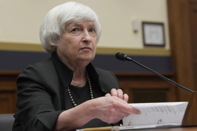 May 12, 2022, Washington, DC, United States: Secretary of the Treasury Janet Yellen testifies before the House Financial Services Full Committee during a hearing about The Annual Report of the Financial Stability Oversight Council at Rayburn HOB Capitol Hill in Washington DC, USA. Washington United States - ZUMAs197 20220512_zaa_s197_155 Copyright: xLeninxNollyx