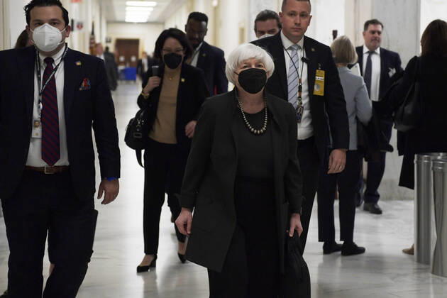 May 12, 2022, Washington, DC, United States: Secretary of the Treasury Janet Yellen arrives to testifies before the House Financial Services Full Committee about The Annual Report of the Financial Stability Oversight Council at Rayburn HOB Capitol Hill in Washington DC, USA. Washington United States - ZUMAs197 20220512_zaa_s197_153 Copyright: xLeninxNollyx