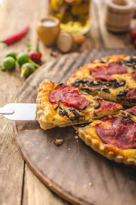 Delicious quiche with chorizo, nuts and sharp cheese, simple rustic photo, ready for your advertising , 22997366.jpg, quiche, food, cheese, french, lorraine, meal, spinach, mushrooms, healthy, pie, homemade, pastry, vegetable, cuisine, rustic, tart, cake, eating, dinner, cooking, green, dish, crust, broccoli, vegetarian, leek, lunch, wooden, cream, gourmet, bacon, breakfast, mushroom, table, egg, baked, fresh, delicious, tasty, snack, savory, bio, organic, rustic, advertising, sharp cheese, spinach, rustic, microgreens, wood,