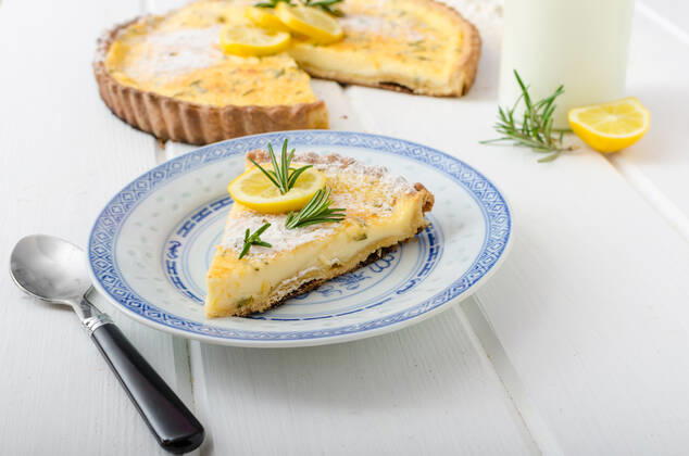 Lemon tart with rosemary, sweet quiche, milk and fresh herbs from garden , 23000496.jpg, lemon, tart, pie, cake, pastry, dessert, free, sweet, food, sugar, white, yellow, fresh, gluten, baked, fruit, plate, gourmet, background, citrus, snack, treat, crust, tasty, delicious, portion, cream, custard, restaurant, decoration, closeup, tarts, powdered, meal, slice, squares, round, piece, eat, rosemary, herbs, quiche, rustick, french, milk, microgreens, greens, board, wood, table,