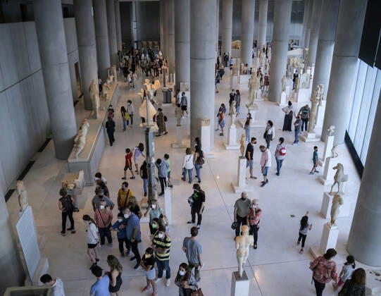 Tourists and locals visit the Acropolis Museum in Athens during International Museum Day Tourists and locals visit the Acropolis Museum in Athens and enjoy free entrance as part of the celebrations on International Museum Day. Athens Greece Copyright: DimitrisxAspiotis