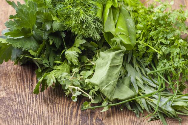 various fresh spices on wooden background , 27221608.jpg, herb, various, fresh, herbs, white, parsley, dill, wild, garlic, tarragon, chervil, chive, chives, green, background, ingredient, frankfurt, sauce, salsa, raw, german, typical, spring, food, cooking, oregano, nobody, spice, Borage, sorrel, pimpinelle,