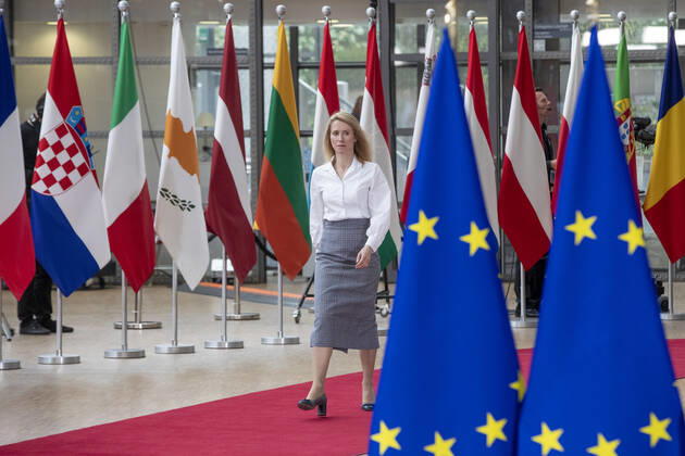 Estonian Prime Minister Kaja Kallas arrives for a special meeting of the European council, at the European Union headquarters in Brussels, Monday 30 May 2022. NICOLASxMAETERLINCK 35635646