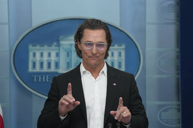 Matthew McConaughey, a native of Uvalde, Texas, father, and gun owner, joins White House Press Secretary Karine Jean-Pierre at the daily press briefing in the Brady Press Briefing Room of the White House in Washington, DC on June 7, 2022. Copyright: xChrisxKleponisx xCNPx MediaPunchx