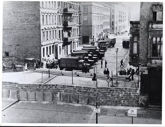 5 14 1961 - East German Army Trucks Line Up to Move Furniture Out of Houses Along Bernauer Strasse in Berlin 1062_05_M_-12867-