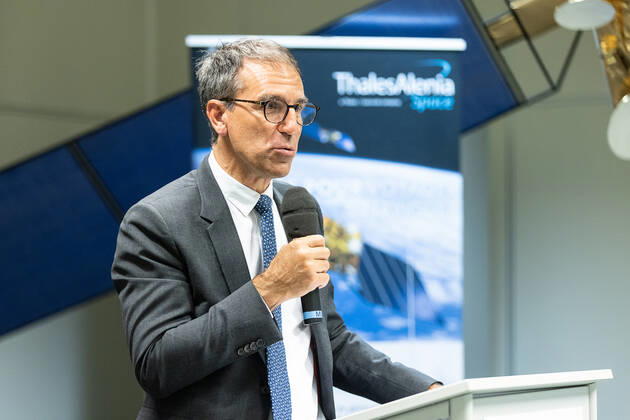 Thales Belgium CEO Alain Quevrin pictured during a visit to Thales Alenia Space, in Mont-sur-Marchienne, Charleroi, Tuesday 14 June 2022. The management of Thales Alenia Space will discuss the promising Newspace themes of the satellite sector: electric propulsion, digitalization of satellites for greater flexibility of missions, constellations and sustainability of space. In a context of accelerating innovation, it will discuss its Open Innovation approach with the ecosystem of startups, SMEs and research laboratories, particularly at local and European level. JAMESxARTHURxGEKIERE 36358366