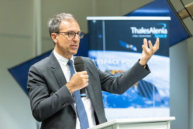 Thales Belgium CEO Alain Quevrin pictured during a visit to Thales Alenia Space, in Mont-sur-Marchienne, Charleroi, Tuesday 14 June 2022. The management of Thales Alenia Space will discuss the promising Newspace themes of the satellite sector: electric propulsion, digitalization of satellites for greater flexibility of missions, constellations and sustainability of space. In a context of accelerating innovation, it will discuss its Open Innovation approach with the ecosystem of startups, SMEs and research laboratories, particularly at local and European level. JAMESxARTHURxGEKIERE 36358367