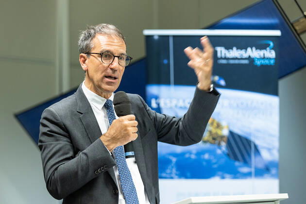 Thales Belgium CEO Alain Quevrin pictured during a visit to Thales Alenia Space, in Mont-sur-Marchienne, Charleroi, Tuesday 14 June 2022. The management of Thales Alenia Space will discuss the promising Newspace themes of the satellite sector: electric propulsion, digitalization of satellites for greater flexibility of missions, constellations and sustainability of space. In a context of accelerating innovation, it will discuss its Open Innovation approach with the ecosystem of startups, SMEs and research laboratories, particularly at local and European level. JAMESxARTHURxGEKIERE 36358368