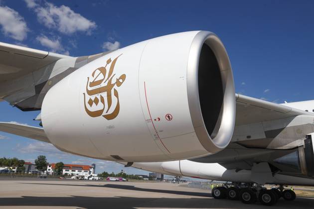 DEU, Germany, Brandenburg, Schönefeld, 21 06 2022 ILA Berlin Air Show International Aerospace Exhibition Berlin Arrival A6 EVS Emirates Airbus A380 842