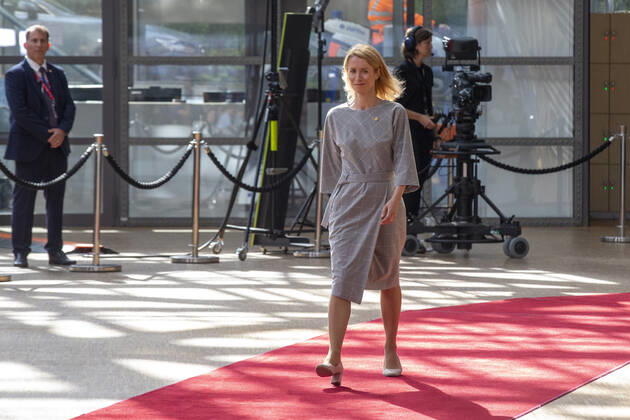 Estonian Prime Minister Kaja Kallas arrives for arrives for an EU-Western Balkan meeting, ahead of the European council summit, in Brussels, Thursday 23 June 2022. The leaders of Serbia, Albania and North Macedonia will not boycott the European Union summit after all. The leaders of Albania and North Macedonia considered staying away from the summit as Bulgaria continues to block the start of talks over the two countries accession to the EU. The EU summit on the Western Balkans begins Thursday. This will be followed by a regular summit, including on granting candidate country status to Ukraine and Moldova. NICOLASxMAETERLINCK 36571818