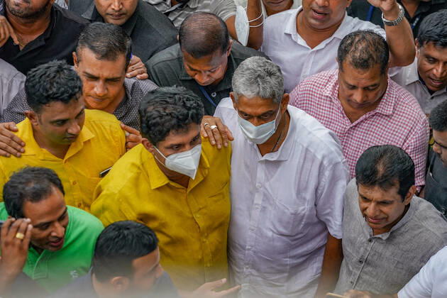Opposition Protests Demanding The Resignation Of President Gotabhaya Rajapaksa Opposition Leader Sajith Premadasa and former Army Commander Field Marshal Sarath Fonseka during a protest by the opposition demanding the resignation of President Gotabhaya Rajapaksa. June 30, 2022 Colombo, Sri Lanka Colombo Sri Lanka  Copyright: xThilinaxKaluthotagex originalFilename: kaluthotage-notitle220630_npzRO