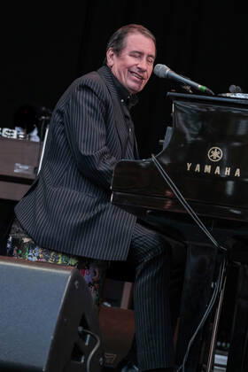 July 10, 2022, Great Tew, Oxfordshire, United Kingdom: Julian Michael Holland OBE aka Jools Holland, English pianist singer, songwriter, producer, composer, television presenter and former member of the band Squeeze, performing live on stage at Cornbury Festival. Great Tew United Kingdom - ZUMAs197 20220710_zaa_s197_326 Copyright: xDawnxFletcher-Parkx
