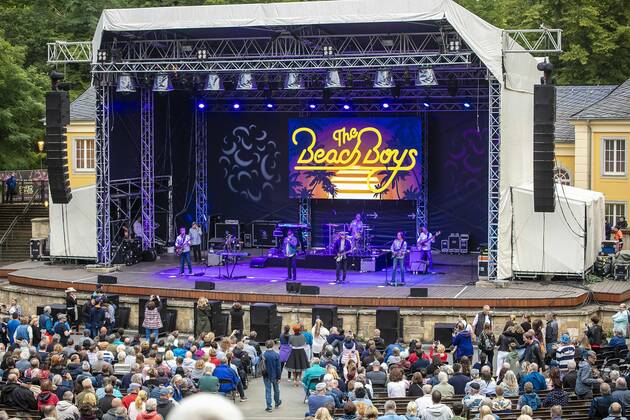 The Beach Boys Sixty Years of the Sound of Summer with the last remaining founding member Mike Love born 15 March 1941 in Los Angeles, California as Michael Edward Love live during an open air performance at the Freilichtbühne Junge Garde Dresden