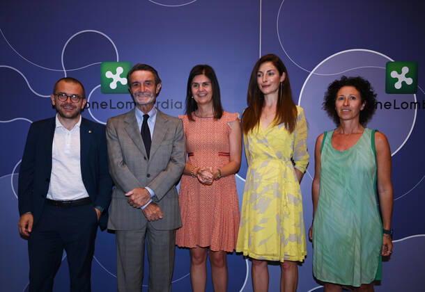 Milan, Italy Wine Media Conference world review dedicated to the communication of wine in Lombardy attended by Attilio Fontana President of the Lombardy Region, Councilor Rolfi of the Lombardy Region together with the president of Ascovilo Giovanna Prandini and the journalist and author Laura Donadoni, in video link from the United States Allan Wright president of the Wine Media Conference. The event will take place in Desenzano del Garda from 27 September to 3 October 2022 In the picture: Giovanna Prandini president Ascovilo, Attilio Fontana President of the Lombardy Region, councilor Rolfi Lombardy Region, Laura Donadoni, Francesca Pagnoncelli Folcieri  Copyright: xNickxZonnax xipa-agency.netx xNickxZonnax