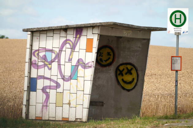 Uckermark GER, Germany, 20220725,Uckermark, bus stop, at a country road, Wittstock