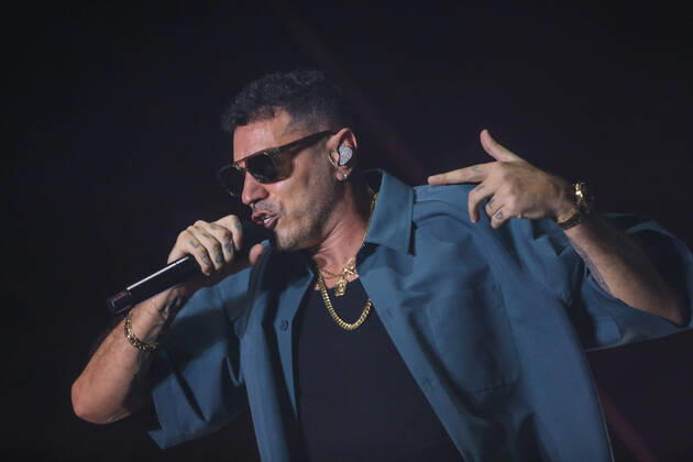 Italian rapper Marracash (Fabio Bartolo Rizzo) in concert on the stage for the Zoo Music Fest in Pescara. during Marracash - Summer Tour, Italian singer Music Concert in Pescara, Italy, August 07 2022  Copyright: xDavidexDixLallax xipa-agency.netx xLivexMediax
