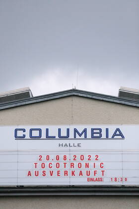 Scoreboard at the entrance during a concert of the band Tocotronic at the Columbiahalle in Berlin, 20 August 2022 Tocotronic concert Berlin