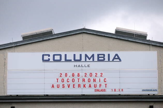Scoreboard at the entrance during a concert of the band Tocotronic at the Columbiahalle in Berlin, 20 August 2022 Tocotronic concert Berlin