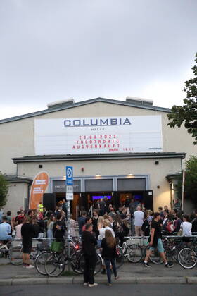 People at the entrance during a concert of the band Tocotronic at the Columbiahalle in Berlin, 20 August 2022 Tocotronic concert Berlin