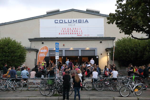 People at the entrance during a concert of the band Tocotronic at the Columbiahalle in Berlin, 20 August 2022 Tocotronic concert Berlin