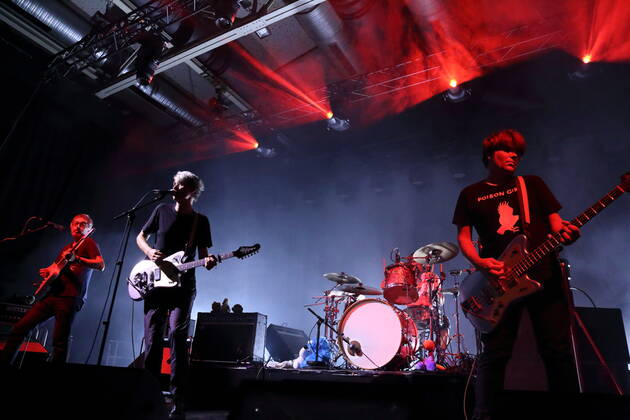 Rick McPhail, Dirk von Lowtzow, Arne Zank and Jan Müller, f l , of the band Tocotronic at a concert at the Columbiahalle in Berlin, 20 August 2022 Tocotronic concert Berlin