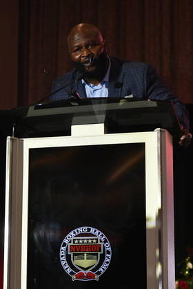 LAS VEGAS, NV - AUGUST 27: James Toney speaking at the Induction Ceremony & Dinner for the 2022 Nevada Boxing Hall Of Fame at Resorts World Las Vegas in Las Vegas,Nevada, on August 27, 2022. Copyright: xDeeCeexCarterx