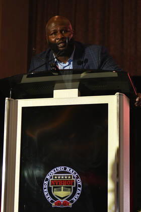 LAS VEGAS, NV - AUGUST 27: James Toney speaking at the Induction Ceremony & Dinner for the 2022 Nevada Boxing Hall Of Fame at Resorts World Las Vegas in Las Vegas,Nevada, on August 27, 2022. Copyright: xDeeCeexCarterx