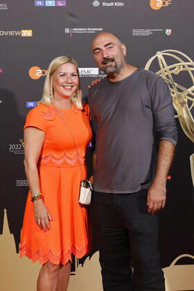TV presenter Aleksandra Bechtel and director Tobi Baumann at the Cologne Emmy Cocktail 2022 on the occasion of the 16 Cologne Jury Session of the International Emmy at Arff Castle Cologne, 31 08 2022 NRW Germany Copyright: xChristophxHardtx