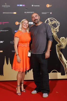 TV presenter Aleksandra Bechtel and director Tobi Baumann at the Cologne Emmy Cocktail 2022 on the occasion of the 16 Cologne Jury Session of the International Emmy at Arff Castle Cologne, 31 08 2022 NRW Germany Copyright: xChristophxHardtx