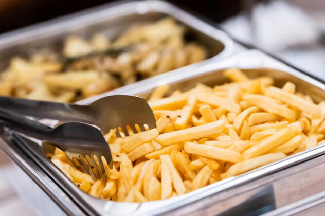 French fries and potato wedges are seen at a buffet at a wedding Rottweil Baden Württemberg Germany