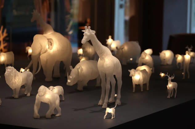 October 14, 2022, Tokyo, Japan - An installation Life Beat , animal figures are blinked as they are responded to the heartbeat of visitors, is displayed at the Tokyo Midtown as a part of the Tokyo Midtown Design Touch 2022 in Tokyo on Friday, October 14, 2022. An annual design event with the theme of Design for Sustainable Future started at the Tokyo Midtown through November 3.  , aflo_201255369.jpg,