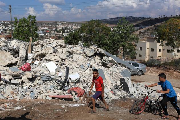 Palestinians inspect the rubble of their homes after Israeli forces demolish its, in the West Bank city of Jenin Palestinians inspect the rubble of their homes after Israeli forces demolish its, in the West Bank city of Jenin on November 2, 2022. Israeli bulldozers razed two houses in Jalbun village, northeast of Jenin city, according to local sources. Photo by Shadi Jarar ah apaimages Jenin West Bank Palestinian Territory 021122_JENIN_SHJ_00 (5) Copyright: xapaimagesxShadixJarar ahx xapaimagesx