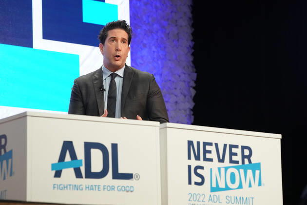 November 10, 2022, New York, NY, USA: Actor DAVID SCHWIMMER speaks at the Anti-Defamation League Never is Now event at the Jacob Javits Center on November 10, 2022 in New York. New York USA - ZUMAb148 20221110_zap_b148_046 Copyright: xBryanxSmithx