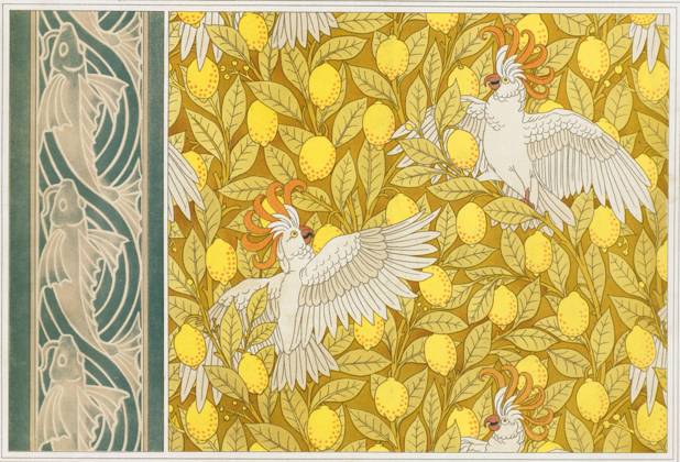 RECORD DATE NOT STATED Design for Wallpaper Cockatoos with Lemons and Wallpaper Border with Flying Fish Copyright:xuccello,cacatua,cacatua,stilexliberty,limone,limoni,agrumi,cartaxdaxparati,HistoricaxGraphicaxCollection,Colourxlithograph,Illustration,animalsxinxdecoration,l animalxdansxlaxdecoration,mauricexpillardxverneuil,MauricexPillardxVerneuilx(1869?1942),Bordure,wallpaperxborderx IMAGO ,2701096 ! ACHTUNG: AUFNAHMEDATUM GESCHÄTZT! Copyright:uccello,cacatua,cacatua,stilexliberty,limone,limoni,agrumi,cartaxdaxparati,HistoricaxGraphicaxCollection,Colourxlithograph,Illustration,animalsxinxdecoration,l animalxdansxlaxdecoration,maur