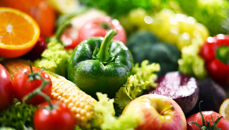 Composition with variety of fresh organic vegetables and fruits Composition with variety of fresh organic vegetables and fruits Copyright: xZoonar.com monticellox 18730992