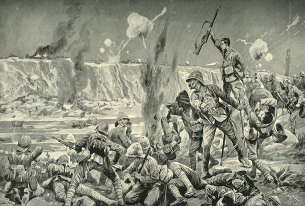 RECORD DATE NOT STATED Paardeberg: The Assault on Cronje s Position , (1901). Creator: Unknown. Copyright:xfiume,laxgente,maschio,uomo,uomini,LaxSudafrica,paese,uomo,Britannico,arma,armi,pistola,pistole,geografia,fucilazione,uniform,vestito,esplosione,guerra,posizione,ForzexArmate,secolo,GranxBretagna,soldati,soldato,concetto,imperiale,battaglia,B&W,sparare,MONOCROMO,Esercito,guerra,cascoxdelxmidollo,diciannovesimoxsecolo,nerox&xbianco,neroxexbianco,B W,armamento,1900s,ventesimoxsecolo,EsercitoxBritannico,diciannovesimoxsecolo,storia,storico,ThexPrintxCollector,RichardxCatonxWoodvillexII,BattlexofxPaardeberg,Boers,Unknown,Roberts,LordxFrederickxSleighxRoberts,MudxRiver,1899-1902,TCxandxECxJack,Jack,2ndxBoerxwar,Woodville,xRichardxCatonxII,RxCatonxWoodville,Cato Copyright:fiume,laxgente,maschio,uomo,uomini,LaxSudafrica,paese,uomo,Britannico,arma,armi,pistola,pistole,geografia,fucilazione,uniform,vestito,esplosione,guerra,posizione,ForzexArmate,secolo,GranxBre