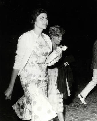 Empress Soraya Esfandiary-Bakhtiary of Iran with her friend actress Patricia Fehean on her holidays, Portofino, Italy 1960s 