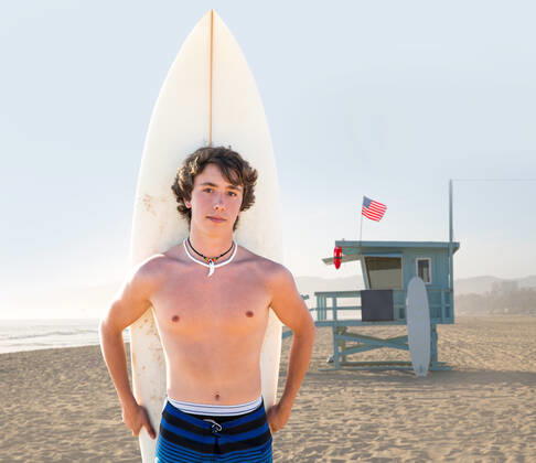 RECORD DATE NOT STATED Surfer boy teenager with surfboard in Santa Monica Lifeguard house California, model released, , 9212014.jpg, american, background, beach, blue, board, boy, california, carry, coast, flag, foreshore, guy, handsome, happiness, happy, hobby, holding, holiday, house, lifeguard, male, man, outdoor, people, portrait, pose, recreation, santa monica, sea, seaside, shore, sky, smiling, sport, summer, surf, surfboard, surfer, swimwear, teen, teenager, tropical, vacation, water, waves, white, young,