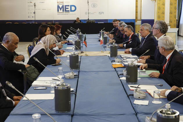 December 3, 2022, ROME, ITALY: Italian Foreign Minister and Deputy Prime Minister Antonio Tajani and Libyan Foreign Minister Najla El Mangoush during a bilateral meeting at Rome Med 2022, Mediterranean Dialogues conference in Rome, Italy, 03 December 2022..ANSA FABIO FRUSTACI ROME ITALY - ZUMAa110 20221203_zaf_a110_034 Copyright: xFabioxFrustacix