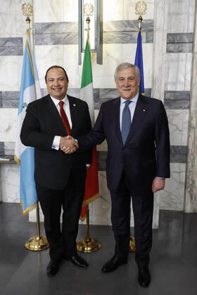 December 5, 2022, Rome, Italy: Italian Foreign Minister, Antonio Tajani (R), and his Guatemalan counterpart, Mario Adolfo Bucaro Flores, during a meeting at Farnesina Palace, in Rome, Italy, 05 December 2022. The two Ministers signed a memorandum on Political Dialogue to strengthen the relations of the two countries on immigration and trade. ANSA FABIO FRUSTACI Rome Italy - ZUMAa110 20221205_zaf_a110_001 Copyright: xFabioxFrustacix