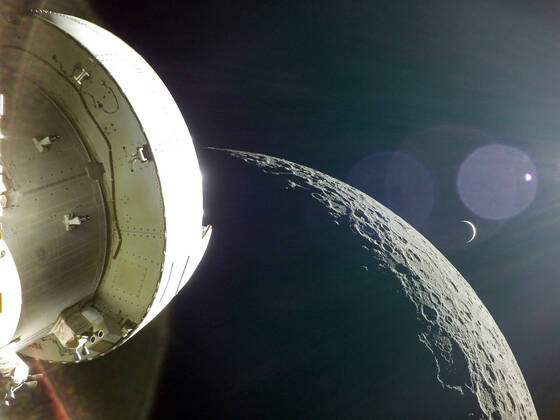 Taken on December 5, 2022, flight day 20 of the Artemis I mission, Orion captured the Earth rising behind the Moon following its return-powered flyby. The burn, which lasted 3 minutes, and 27 seconds, committed the spacecraft to a splashdown off the coast of California on December 11. NASA  WAX2022120603 NASA