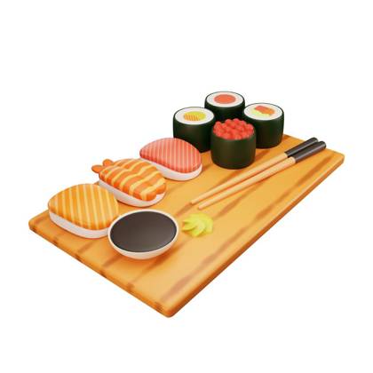  3d rendering of sushi fast food icon, 3d rendering of sushi fast food icon, 3d rendering of sushi fast food icon, 06.11.2022, Copyright: xRahmatDjayusmanx Panthermedia32745606.jpg